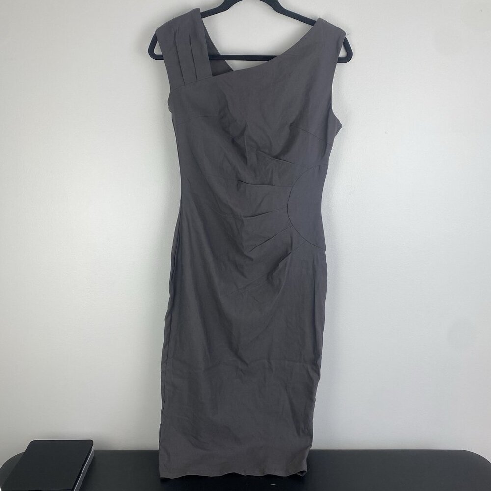 Muxxn Women's Gathered Bodycon Dress Size L Gray Knee Length